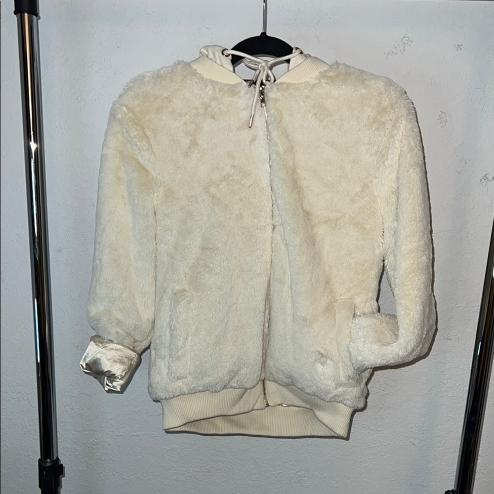 Forever 21 Cream Teddy Jacket with Plush Material and High Collar